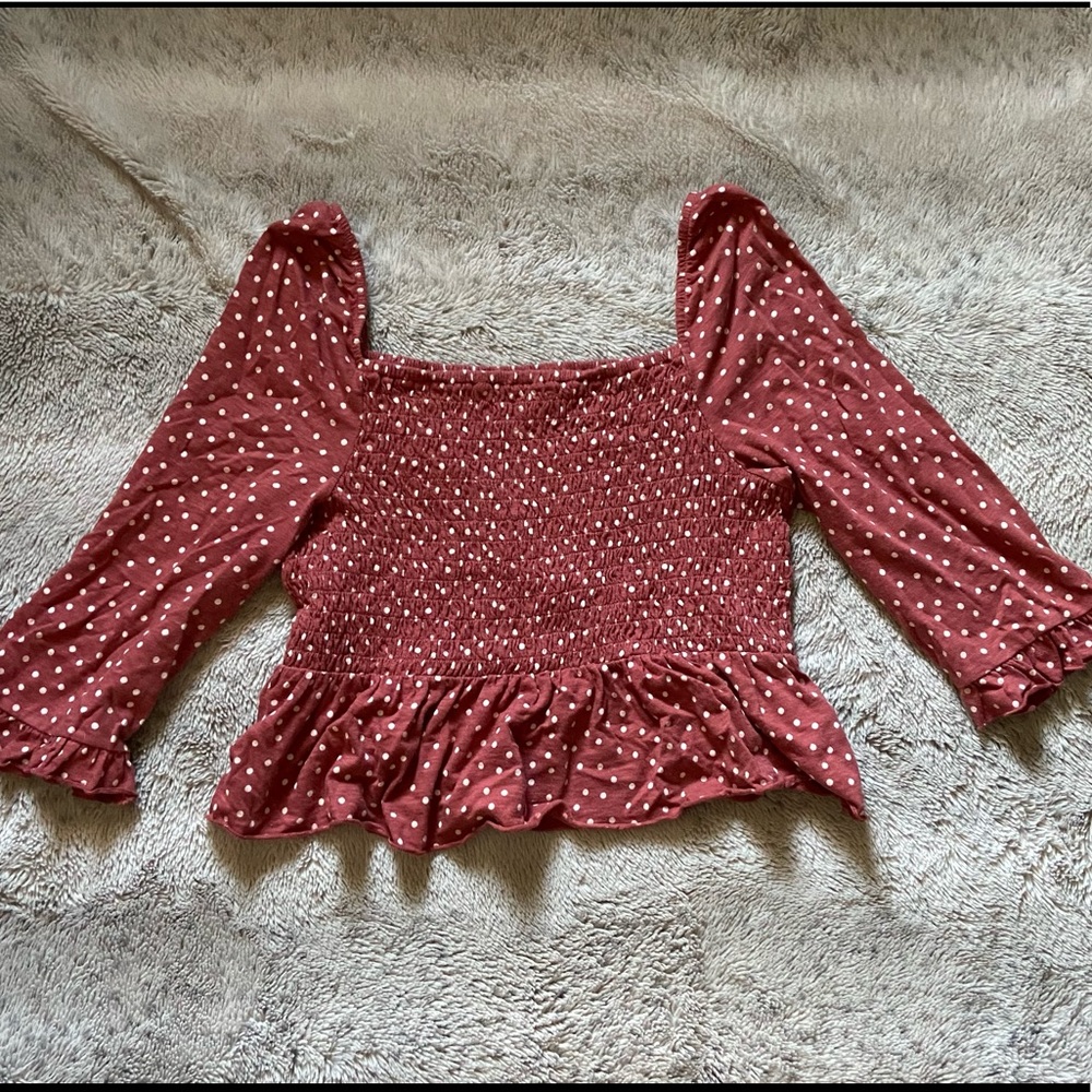 Rust & White Dotted Blouse - Picture 2 of 3